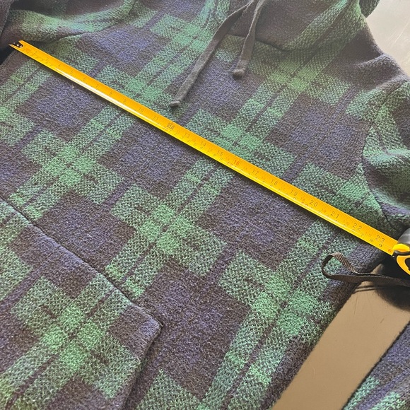 Men’s hoodie tartan pattern green and blue tall medium - Picture 3 of 5
